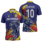 Custom DR Congo Football Leopard Mascot Zipper Polo Shirt Fierce Leopard Art National Flag Colors