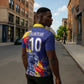 Custom DR Congo Football Leopard Mascot Zipper Polo Shirt Fierce Leopard Art National Flag Colors