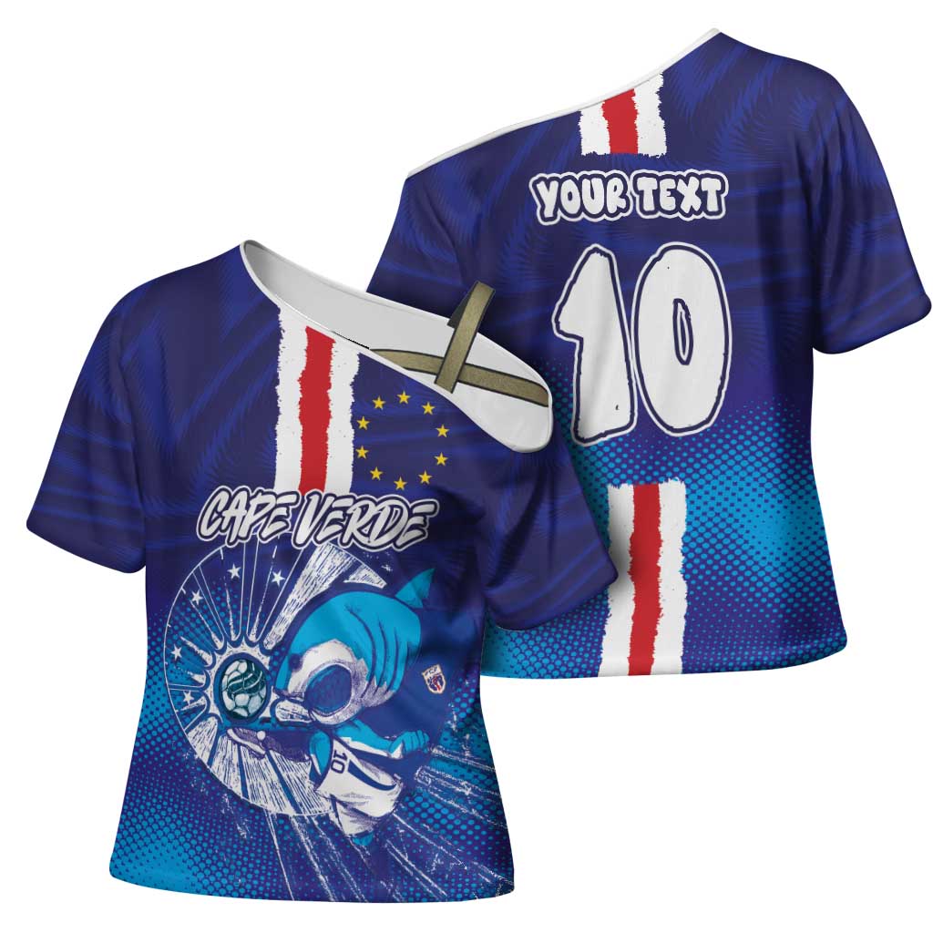 Custom Cape Verde Football Blue Shark Mascot Cross Shoulder Shirt Glory 2026