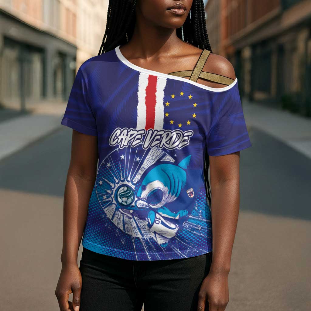 Custom Cape Verde Football Blue Shark Mascot Cross Shoulder Shirt Glory 2026