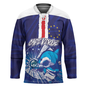 Custom Cape Verde Football Blue Shark Mascot Hockey Jersey Glory 2026