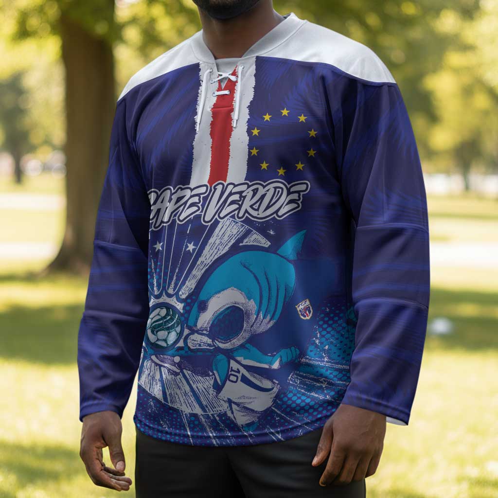 Custom Cape Verde Football Blue Shark Mascot Hockey Jersey Glory 2026