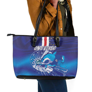 Cape Verde Football Blue Shark Mascot Leather Tote Bag Glory 2026