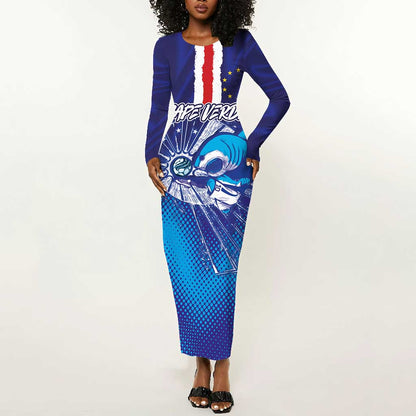 Custom Cape Verde Football Blue Shark Mascot Long Sleeve Bodycon Dress Glory 2026