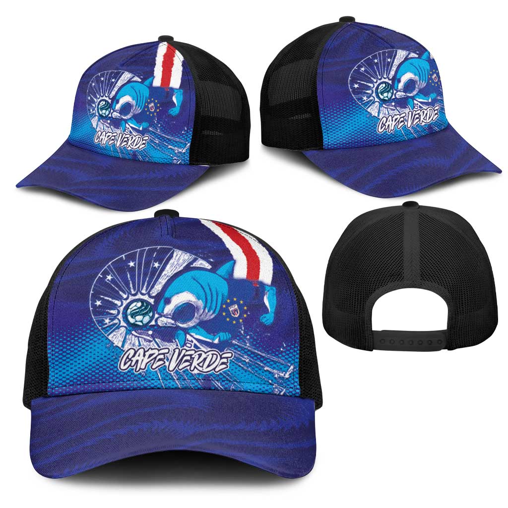 Cape Verde Football Blue Shark Mascot Mesh Trucker Cap Glory 2026