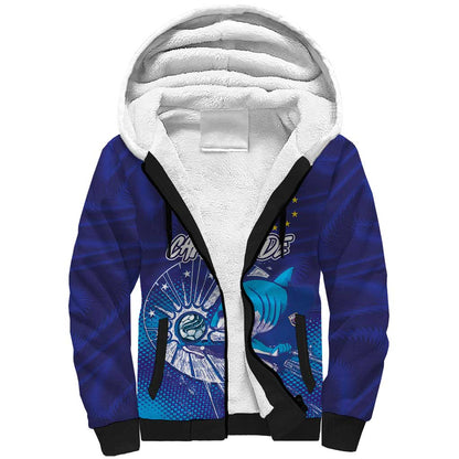 Custom Cape Verde Football Blue Shark Mascot Sherpa Hoodie Glory 2026