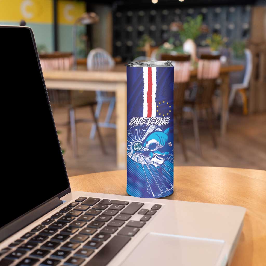 Custom Cape Verde Football Blue Shark Mascot Skinny Tumbler Glory 2026