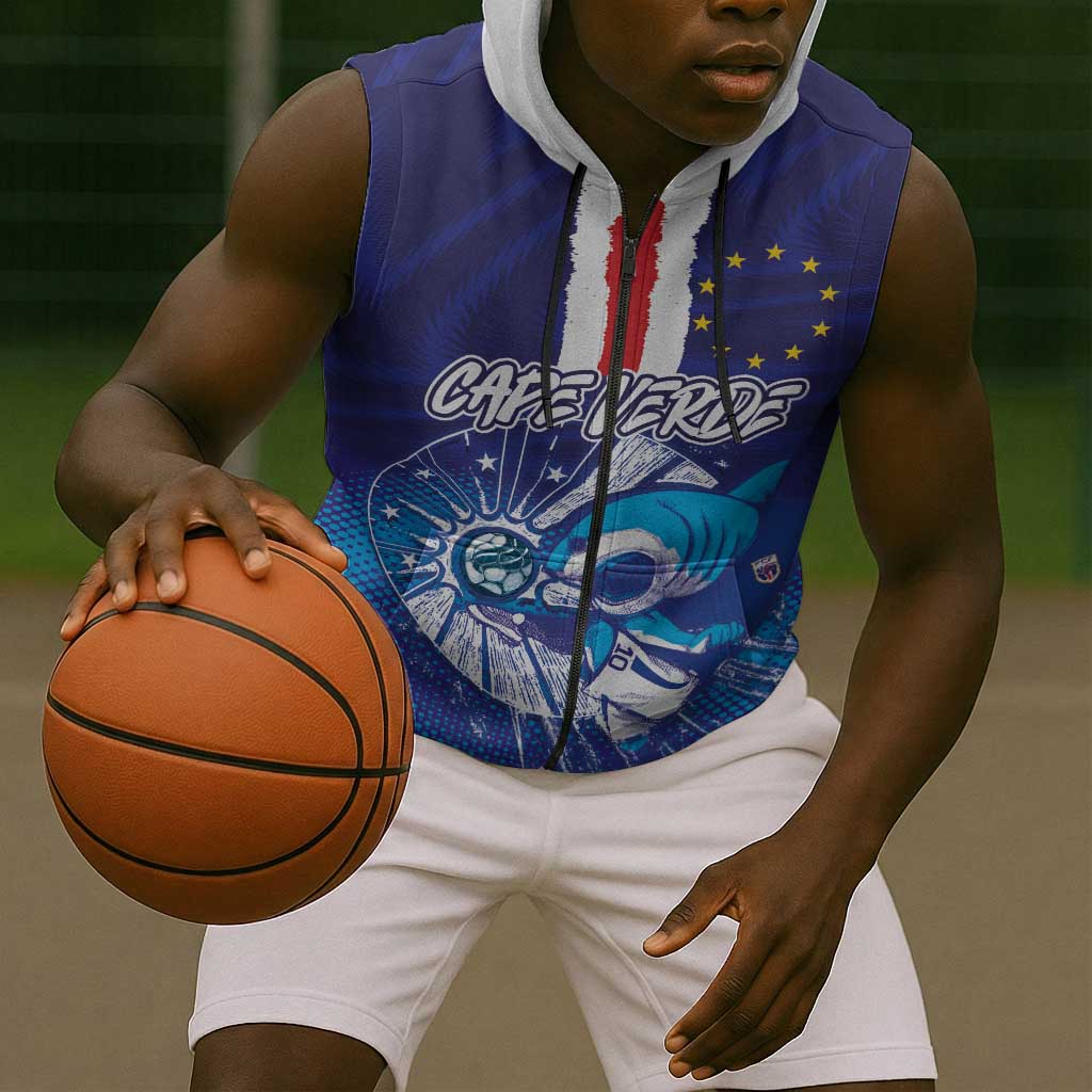 Custom Cape Verde Football Blue Shark Mascot Sleeveless Zip Hoodie Glory 2026