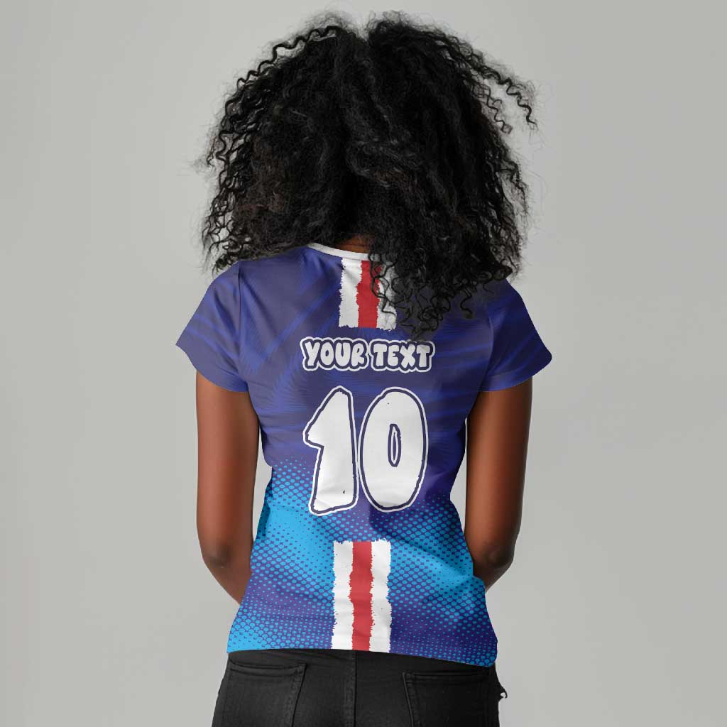 Custom Cape Verde Football Blue Shark Mascot Women V-Neck T-Shirt Glory 2026