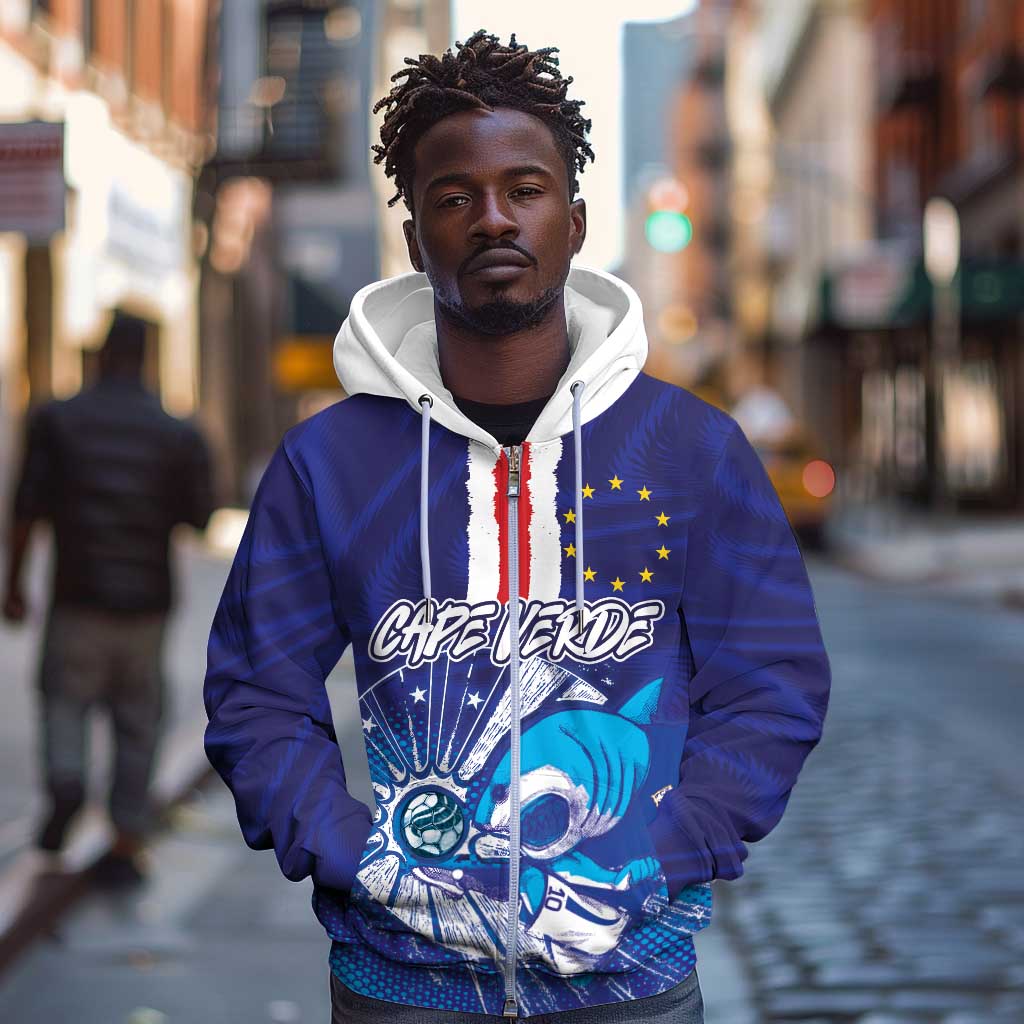 Custom Cape Verde Football Blue Shark Mascot Zip Hoodie Glory 2026