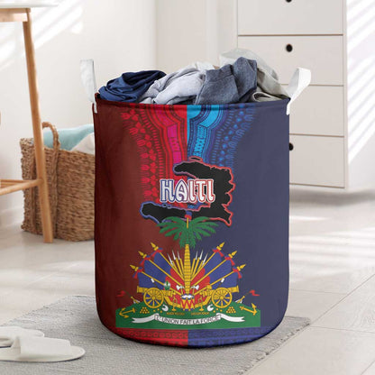 Haiti Coat Of Arms Map Dashiki Laundry Basket Vibrant Caribbean Heritage