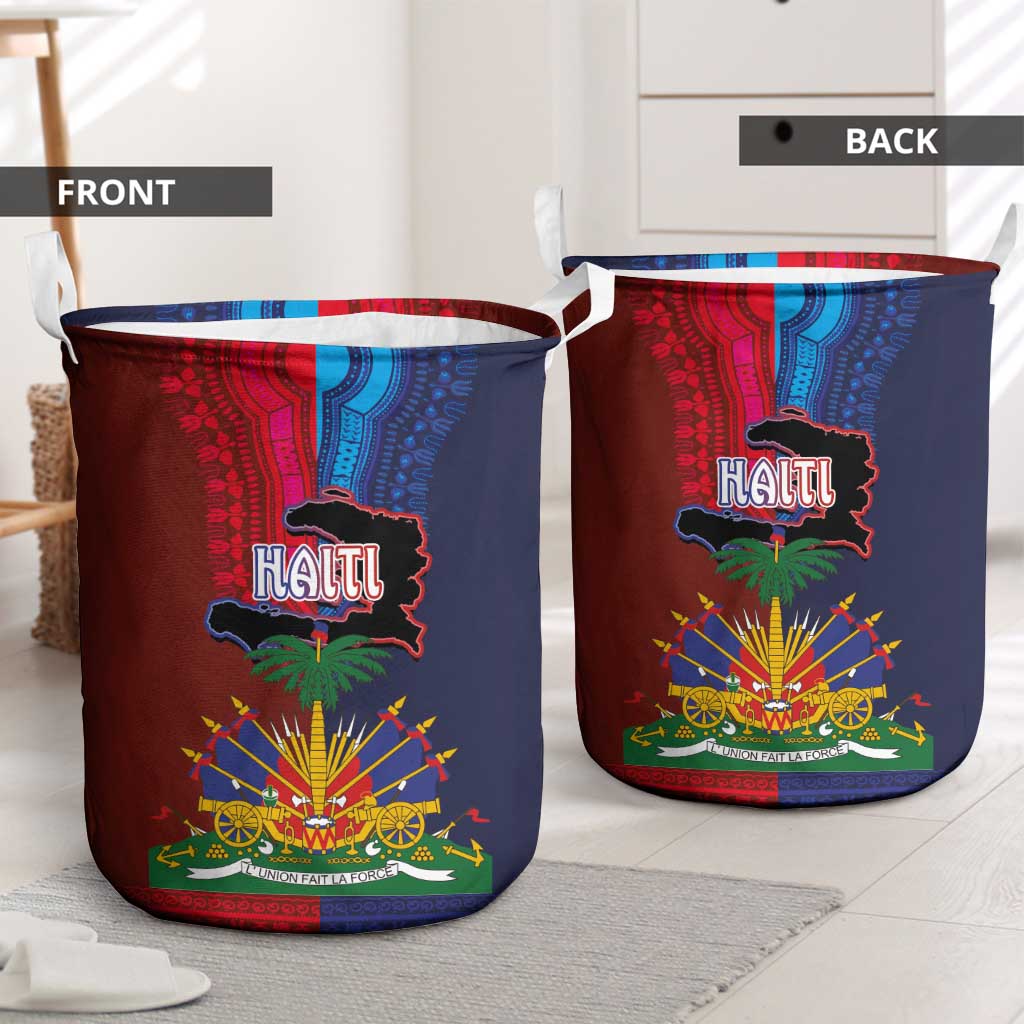 Haiti Coat Of Arms Map Dashiki Laundry Basket Vibrant Caribbean Heritage