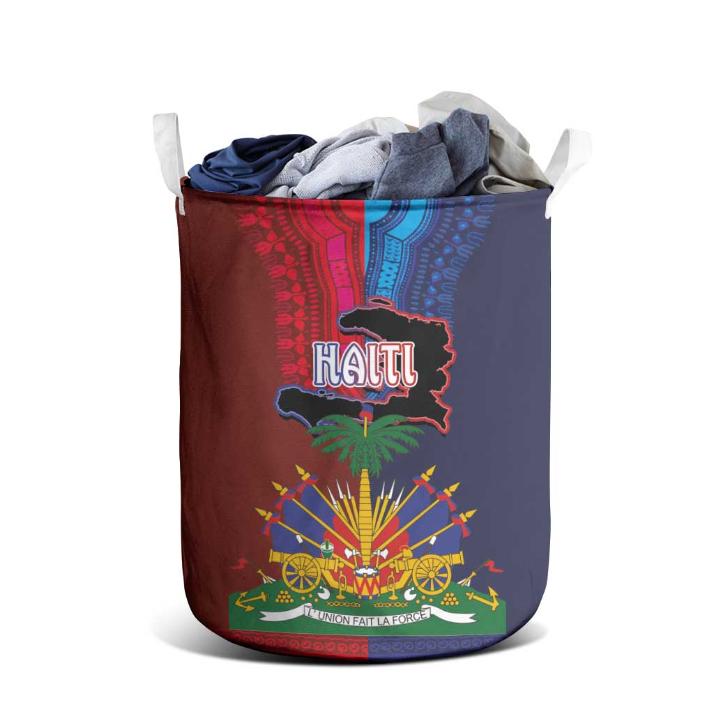 Haiti Coat Of Arms Map Dashiki Laundry Basket Vibrant Caribbean Heritage