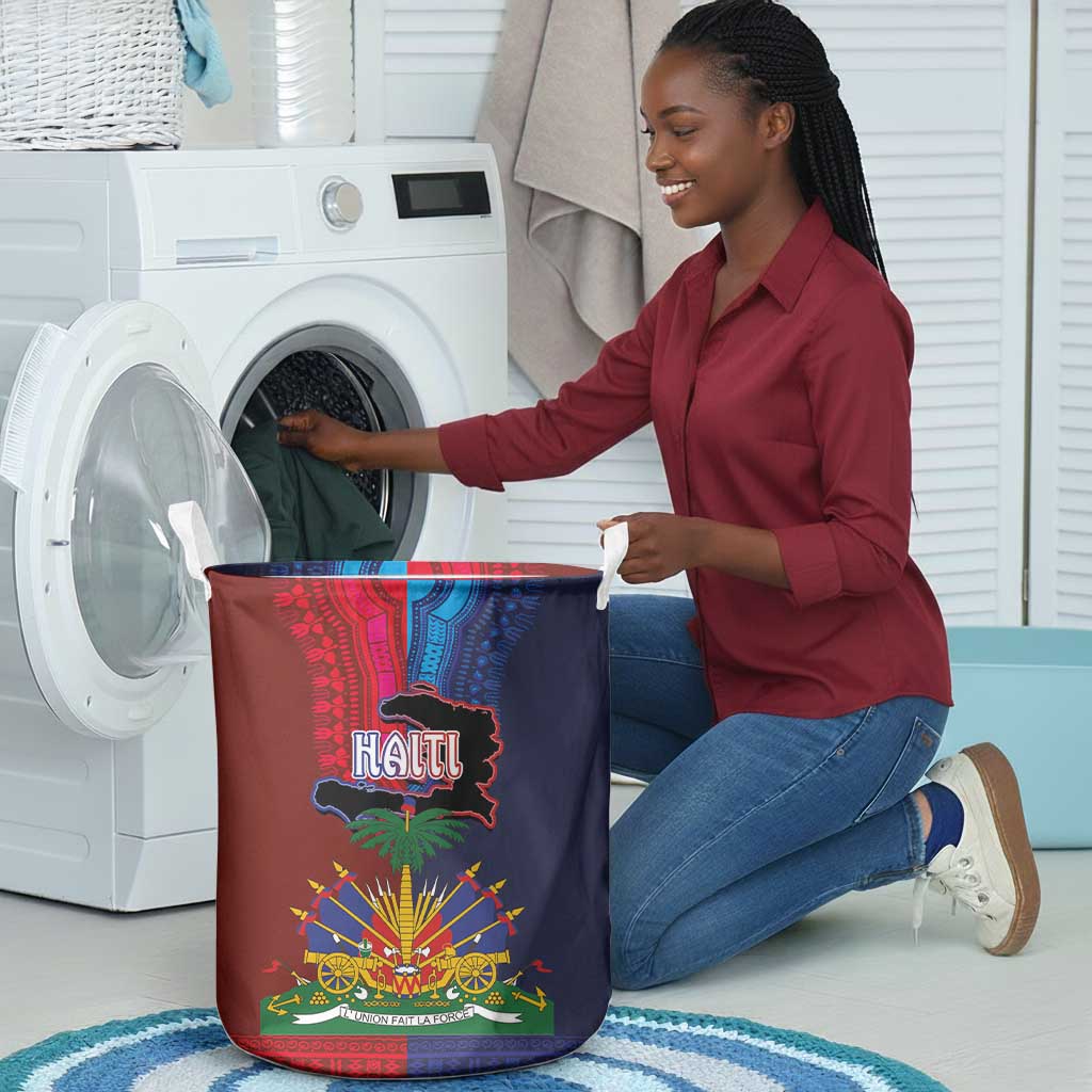 Haiti Coat Of Arms Map Dashiki Laundry Basket Vibrant Caribbean Heritage