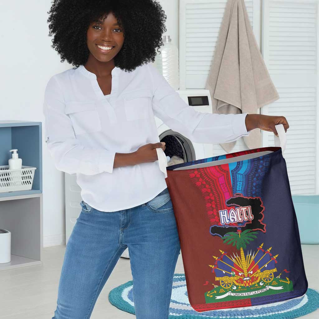 Haiti Coat Of Arms Map Dashiki Laundry Basket Vibrant Caribbean Heritage