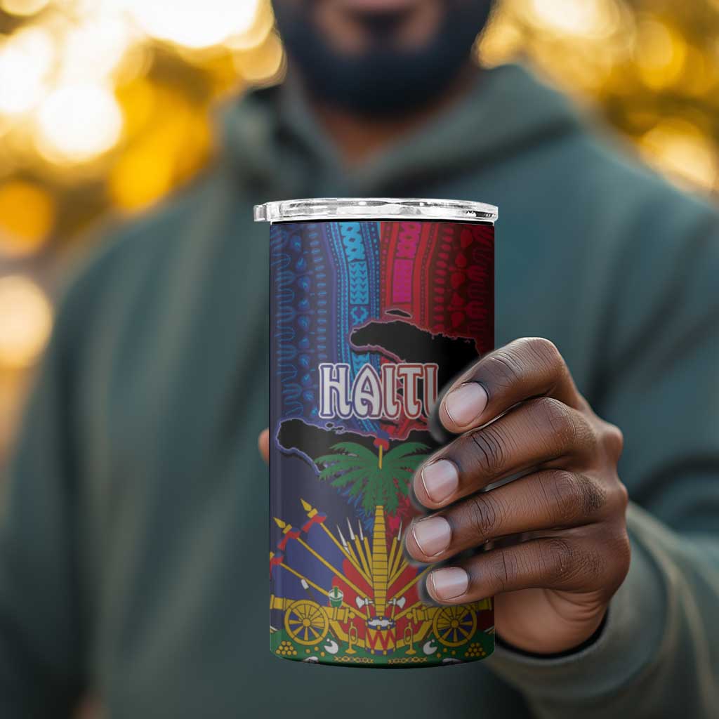 Haiti Coat Of Arms Map Dashiki 4 in 1 Can Cooler Tumbler Vibrant Caribbean Heritage