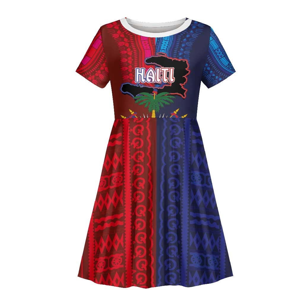 Haiti Coat Of Arms Map Dashiki Kid Short Sleeve Dress Vibrant Caribbean Heritage