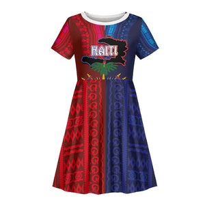 Haiti Coat Of Arms Map Dashiki Kid Short Sleeve Dress Vibrant Caribbean Heritage
