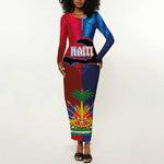 Haiti Coat Of Arms Map Dashiki Long Sleeve Bodycon Dress Vibrant Caribbean Heritage
