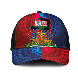 Haiti Coat Of Arms Map Dashiki Mesh Trucker Cap Vibrant Caribbean Heritage