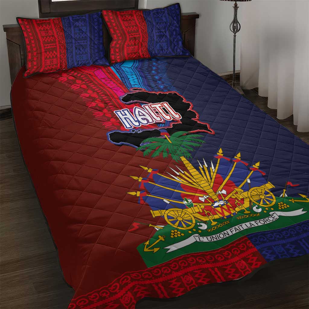Haiti Coat Of Arms Map Dashiki Quilt Bed Set Vibrant Caribbean Heritage
