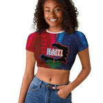 Haiti Coat Of Arms Map Dashiki Raglan Cropped T shirt Vibrant Caribbean Heritage
