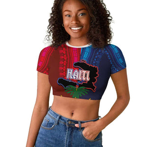 Haiti Coat Of Arms Map Dashiki Raglan Cropped T shirt Vibrant Caribbean Heritage