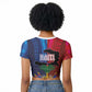 Haiti Coat Of Arms Map Dashiki Raglan Cropped T shirt Vibrant Caribbean Heritage
