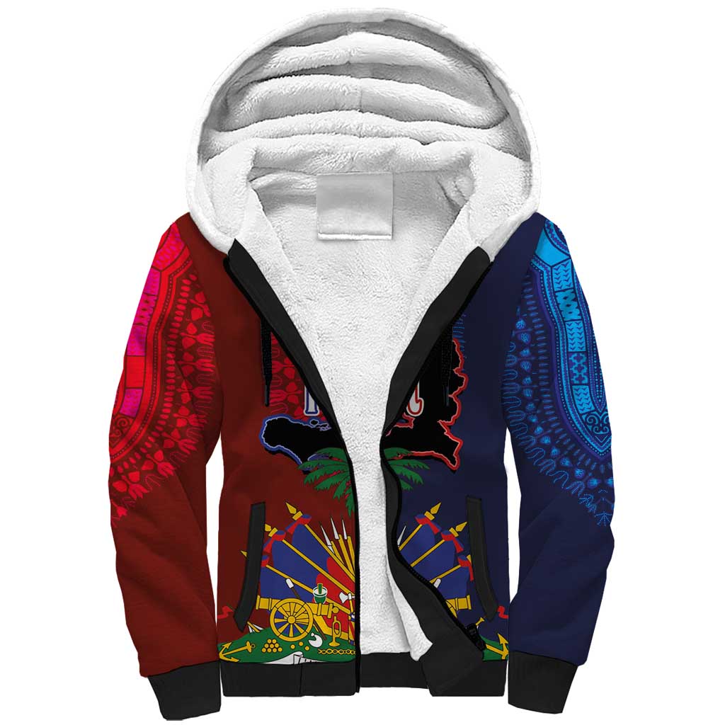 Haiti Coat Of Arms Map Dashiki Sherpa Hoodie Vibrant Caribbean Heritage