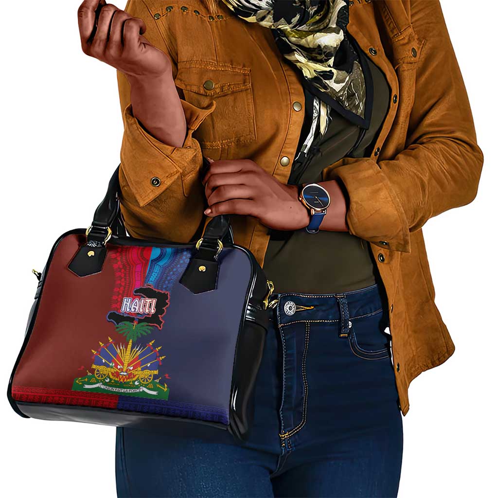 Haiti Coat Of Arms Map Dashiki Shoulder Handbag Vibrant Caribbean Heritage