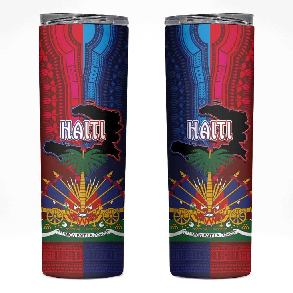 Haiti Coat Of Arms Map Dashiki Skinny Tumbler Vibrant Caribbean Heritage
