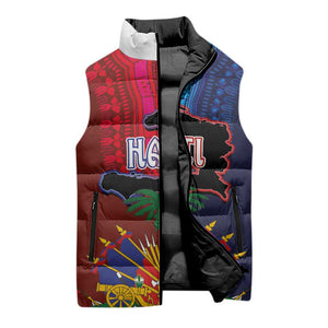 Haiti Coat Of Arms Map Dashiki Sleeveless Puffer Jacket Vibrant Caribbean Heritage