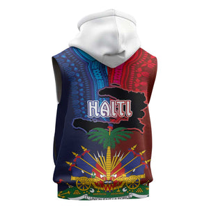 Haiti Coat Of Arms Map Dashiki Sleeveless Zip Hoodie Vibrant Caribbean Heritage