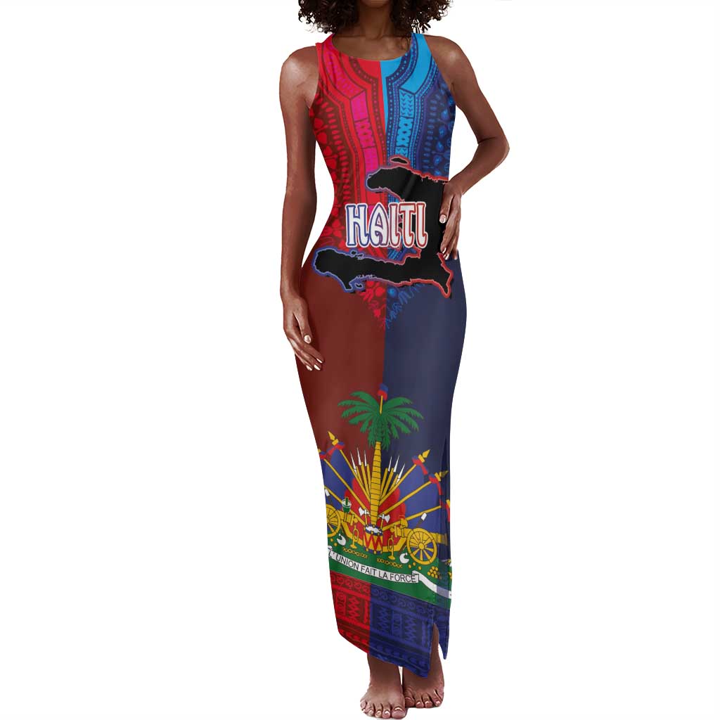 Haiti Coat Of Arms Map Dashiki Tank Maxi Dress Vibrant Caribbean Heritage