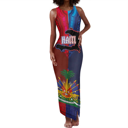 Haiti Coat Of Arms Map Dashiki Tank Maxi Dress Vibrant Caribbean Heritage