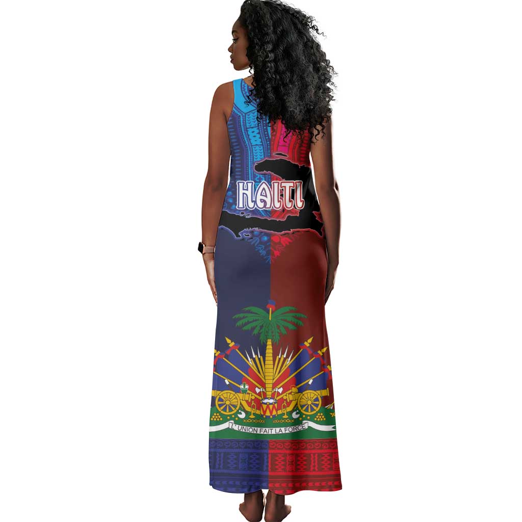 Haiti Coat Of Arms Map Dashiki Tank Maxi Dress Vibrant Caribbean Heritage