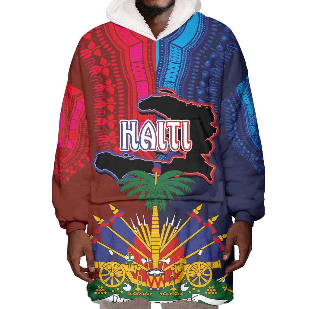 Haiti Coat Of Arms Map Dashiki Wearable Blanket Hoodie Vibrant Caribbean Heritage