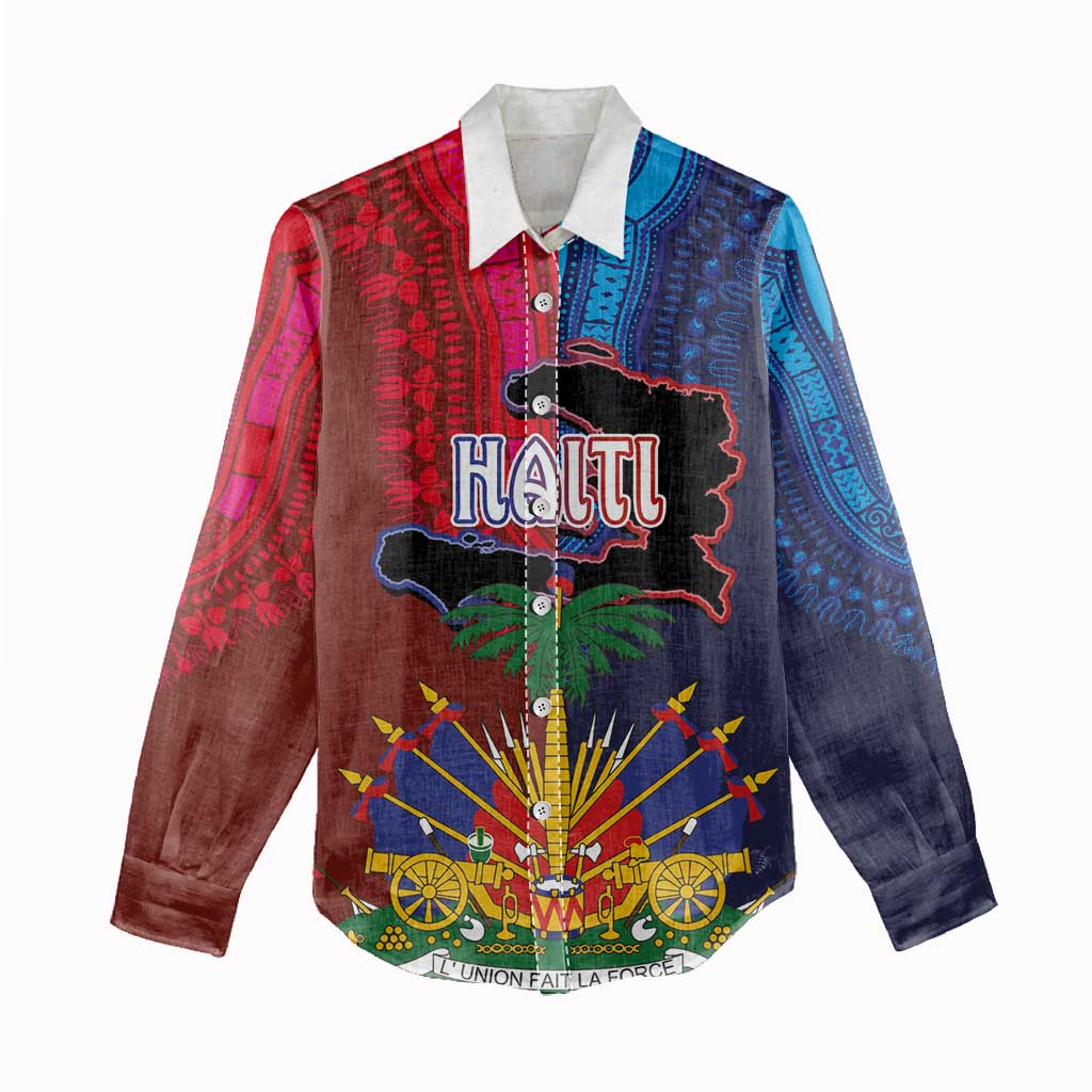 Haiti Coat Of Arms Map Dashiki Women Casual Shirt Vibrant Caribbean Heritage