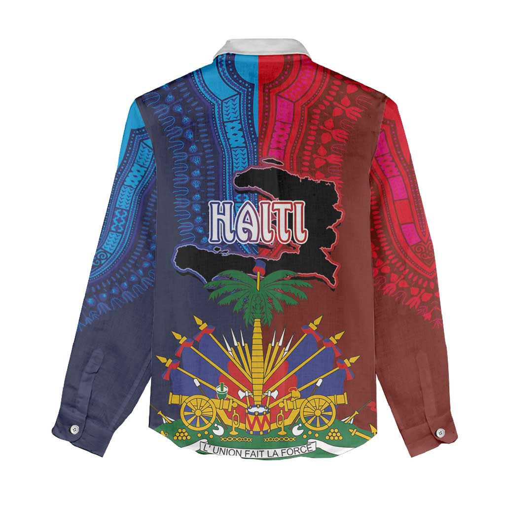 Haiti Coat Of Arms Map Dashiki Women Casual Shirt Vibrant Caribbean Heritage