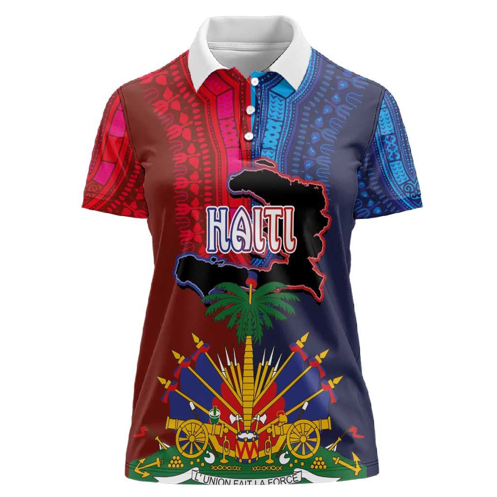 Haiti Coat Of Arms Map Dashiki Women Polo Shirt Vibrant Caribbean Heritage