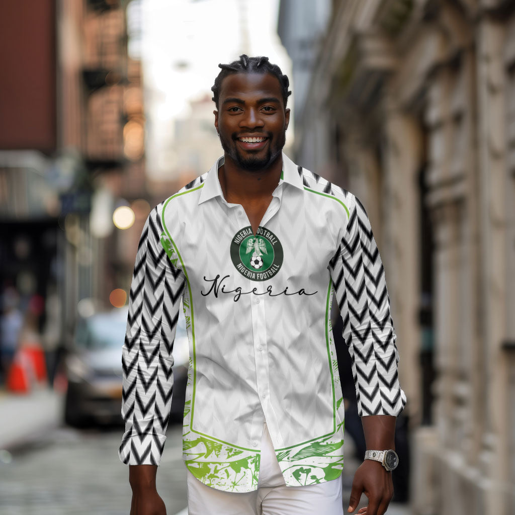 Nigeria National Football Custom Long Sleeve Button Shirt Blokecore T90 Sporty Style