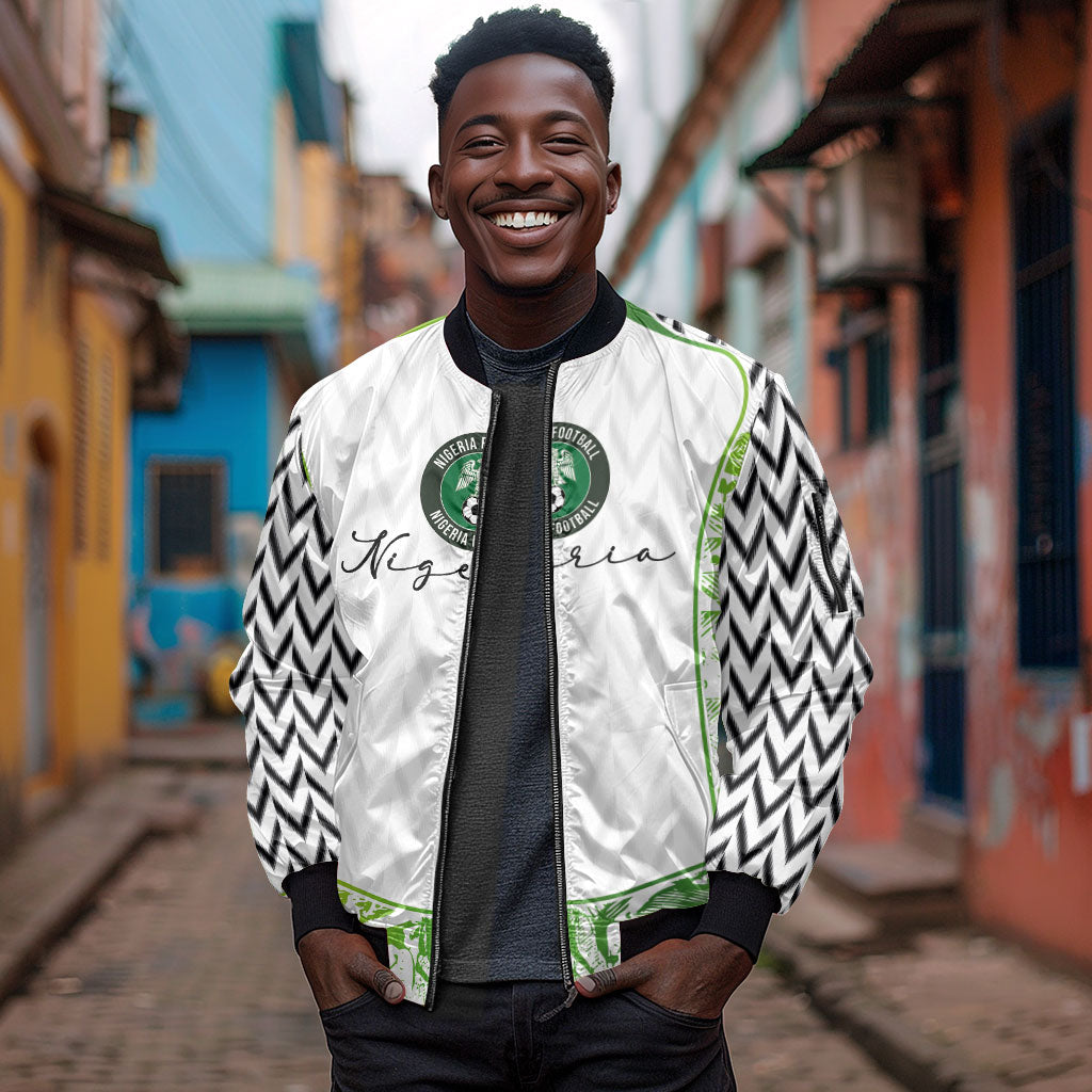 Nigeria National Football Custom Sleeve Zip Bomber Jacket Blokecore T90 Sporty Style