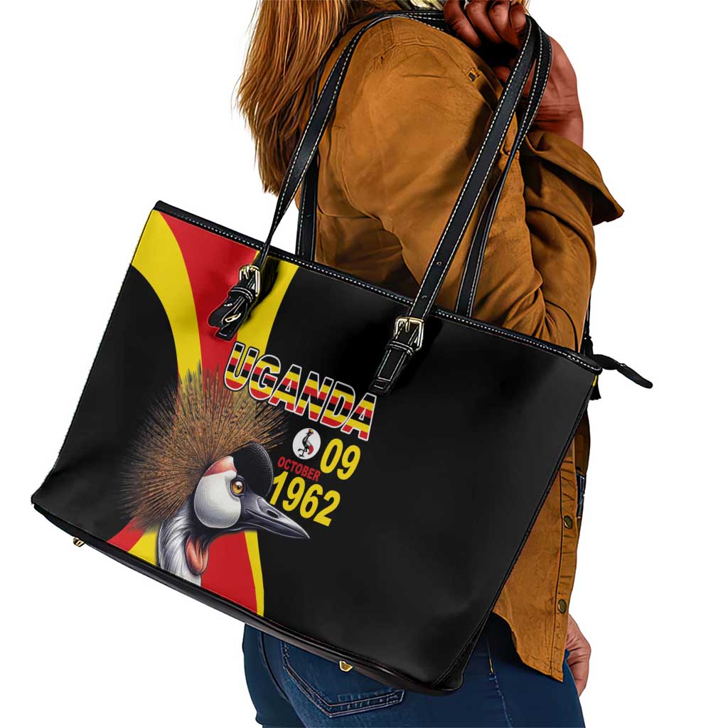 Uganda Independence Day with Crowned Cranes Leather Tote Bag