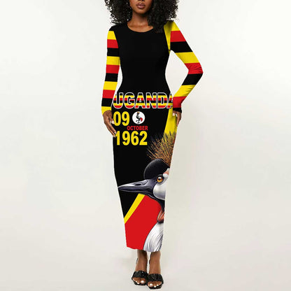 Uganda Independence Day with Crowned Cranes Long Sleeve Bodycon Dress LT03