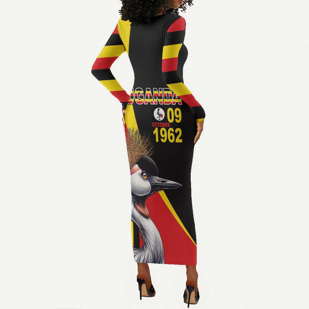 Uganda Independence Day with Crowned Cranes Long Sleeve Bodycon Dress LT03