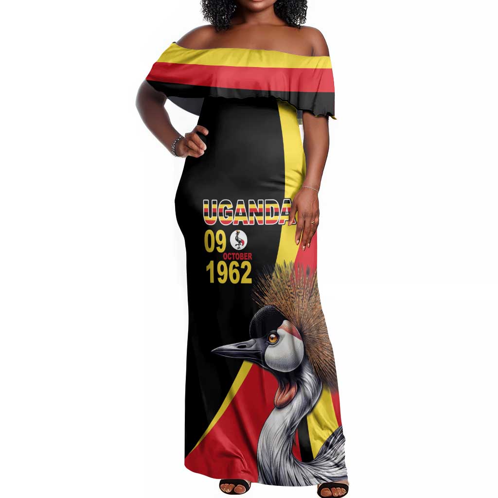 Uganda Independence Day with Crowned Cranes Off Shoulder Maxi Dress