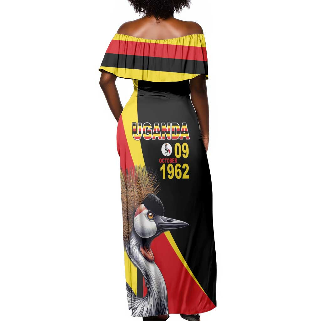 Uganda Independence Day with Crowned Cranes Off Shoulder Maxi Dress