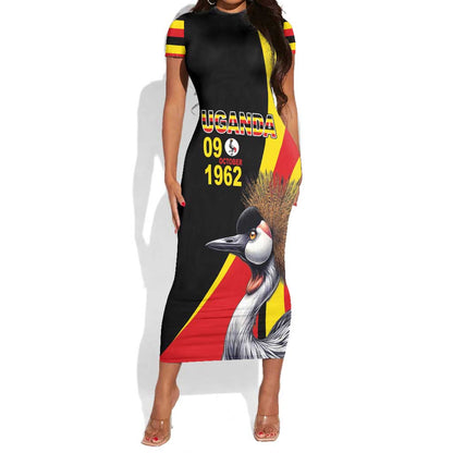 Uganda Independence Day with Crowned Cranes Short Sleeve Bodycon Dress LT03