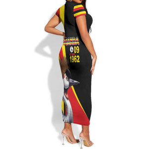 Uganda Independence Day with Crowned Cranes Short Sleeve Bodycon Dress LT03