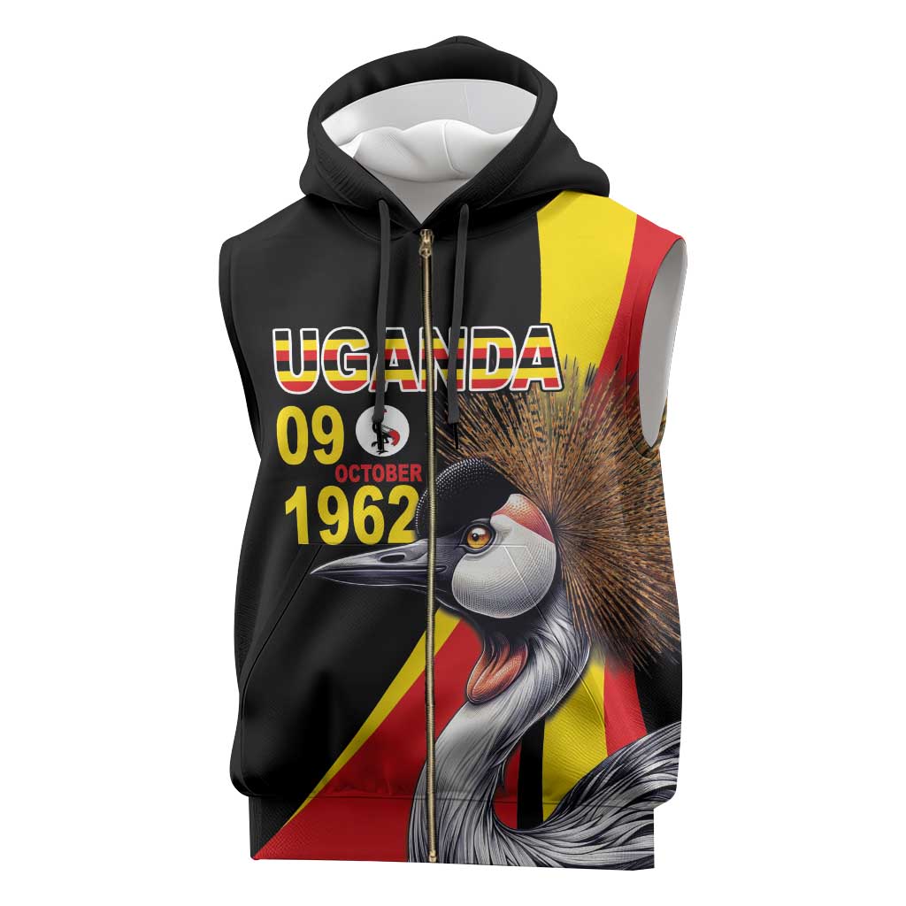 Uganda Independence Day with Crowned Cranes Sleeveless Zip Hoodie - African Pride